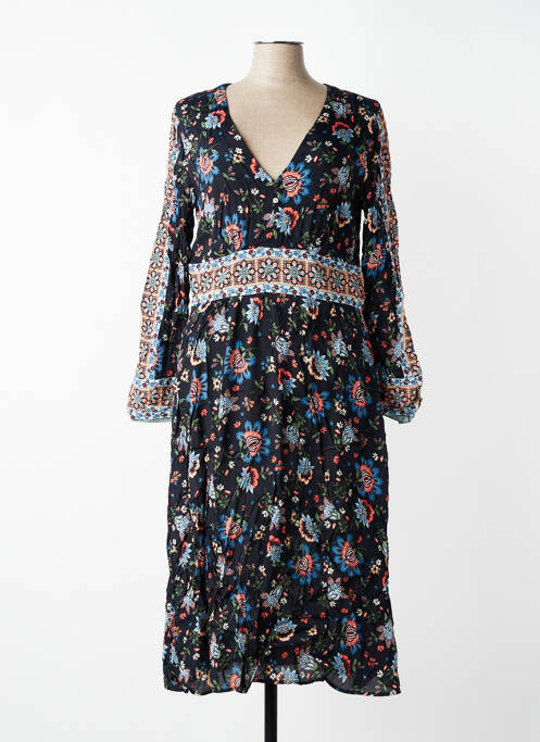 Rochie midi imprimeu floral mâneci lungi negru SET femme