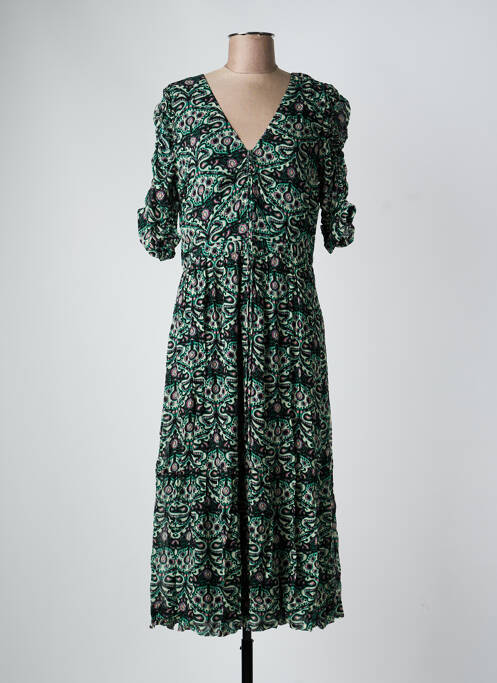 Rochie lungă imprimeu fantezie mâneci scurte verde BA&SH femme
