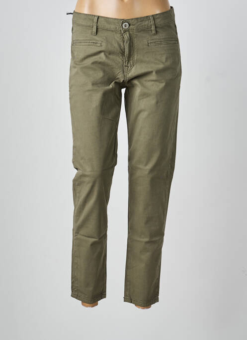 Pantalon 7/8 închidere cu fermoar sub clapetă cu nasturi verde DENIM STUDIO femme