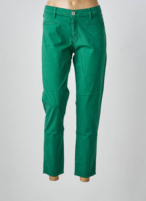 Pantalon 7/8 închidere cu fermoar sub clapetă cu nasturi verde DENIM STUDIO femme