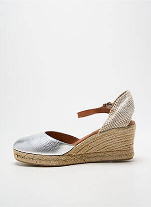 Espadrile țesătură satinată toc de 7 la 9 cm argintiu CARMEN SAIZ femeie