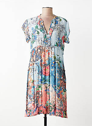 Rochie midi imprimeu fantezie mâneci scurte albastru VANIA femeie