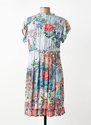 Rochie midi imprimeu fantezie mâneci scurte albastru VANIA femeie