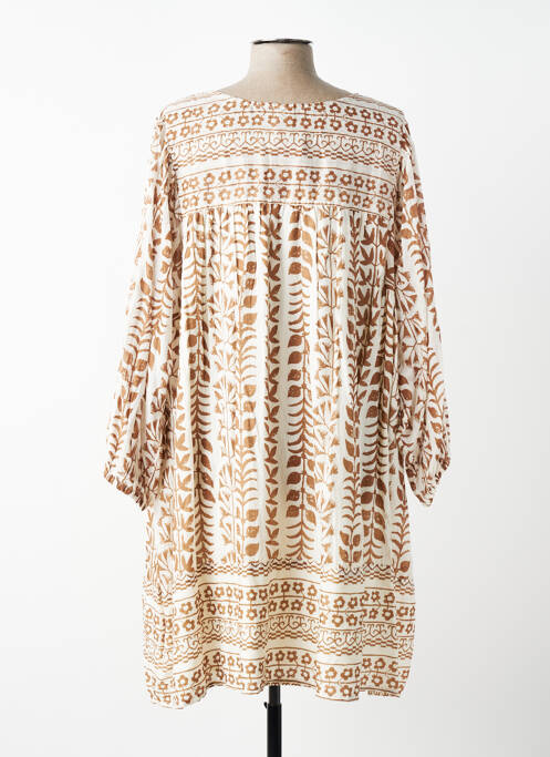 Rochie midi imprimeu fantezie mâneci lungi bej VANIA femme
