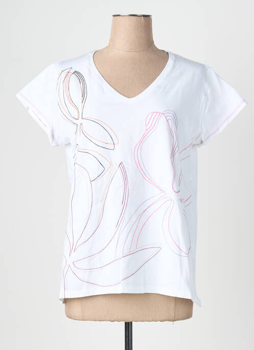 Tricou guler în v mâneci scurte alb SCORZZO femme