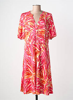 Rochie midi imprimeu floral mâneci scurte roz K-DESIGN femeie