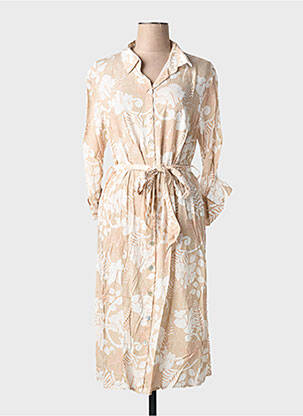 Rochie midi imprimeu floral mâneci 3/4 bej BIANCA femme