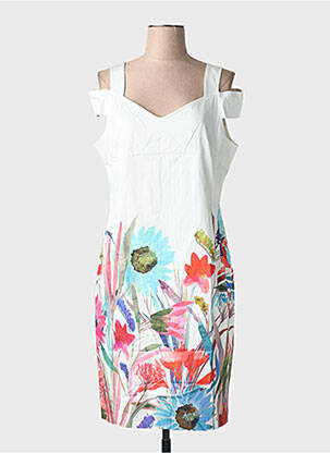 Rochie midi imprimeu floral mâneci scurte alb DIVAS femme
