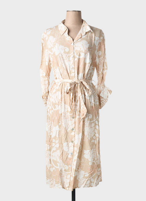 Rochie midi imprimeu floral mâneci 3/4 bej BIANCA femme