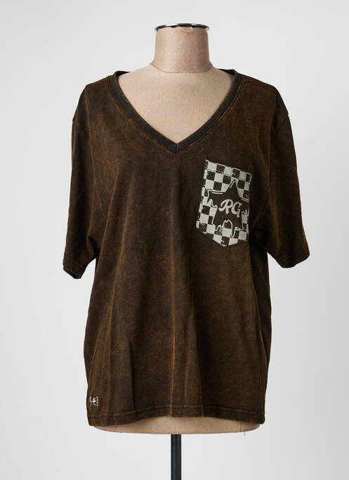 Tricou guler în v mâneci scurte maro ROSE GARDEN femme