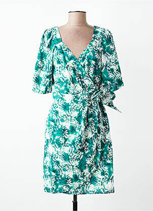 Rochie midi imprimeu fantezie mâneci scurte verde SUNCOO femme
