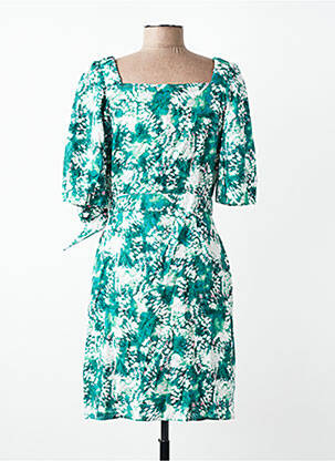 Rochie midi imprimeu fantezie mâneci scurte verde SUNCOO femeie