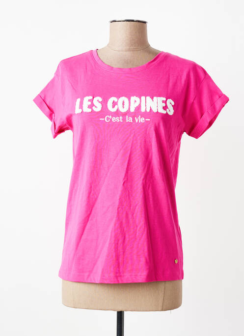 Tricou croială cambrată mâneci scurte roz C'EST BEAU LA VIE femme
