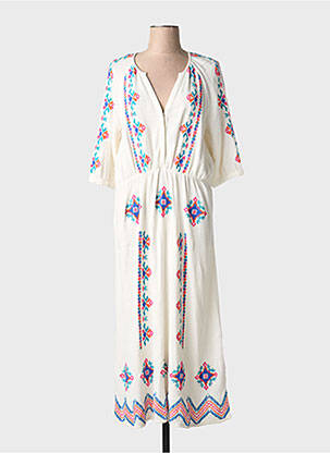Rochie lungă țesătură crep mâneci 3/4 bej C'EST BEAU LA VIE femeie