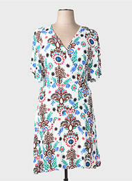 Rochie midi imprimeu floral mâneci scurte alb C'EST BEAU LA VIE femme
