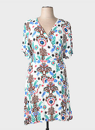 Rochie midi imprimeu floral mâneci scurte alb C'EST BEAU LA VIE femme