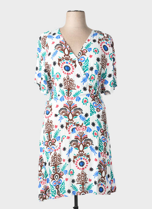 Rochie midi imprimeu floral mâneci scurte alb C'EST BEAU LA VIE femme