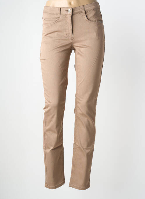 Pantalon slim țesătură poplin mărime normală maro BRANDTEX femme