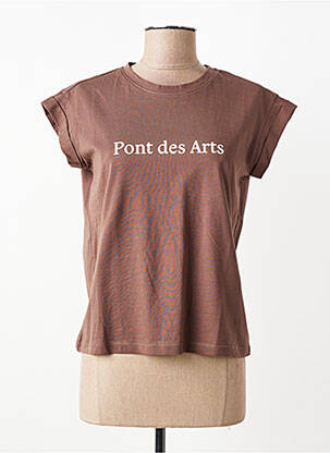 Tricou serigrafie flockată mâneci scurte maro GRACE & MILA femeie