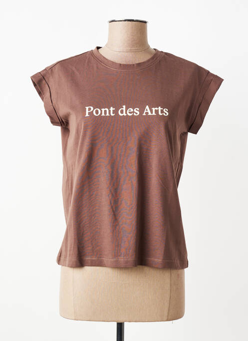 Tricou serigrafie flockată mâneci scurte maro GRACE & MILA femme