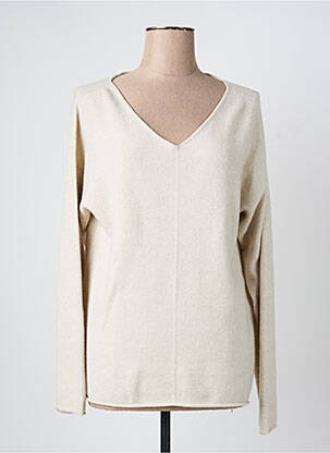 Pulover guler în v mâneci lungi bej SIGNE NATURE femme
