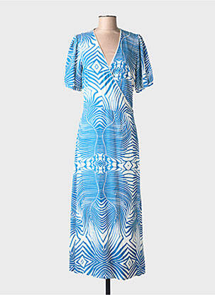 Rochie lungă imprimeu fantezie mâneci scurte albastru LA FEE MARABOUTEE femme