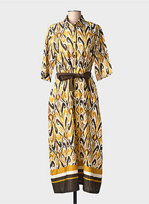 Rochie lungă imprimeu fantezie mâneci scurte galben ORTO BOTANICO femme