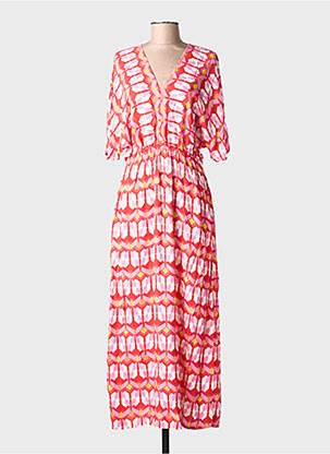 Rochie lungă imprimeu fantezie mâneci scurte roșu LA FEE MARABOUTEE femme