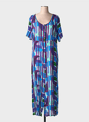 Rochie lungă imprimeu fantezie mâneci scurte albastru L'ATELIER D'ANNA femeie