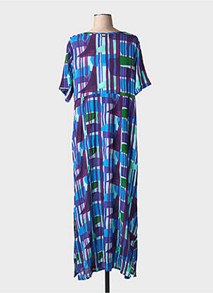 Rochie lungă imprimeu fantezie mâneci scurte albastru L'ATELIER D'ANNA femeie
