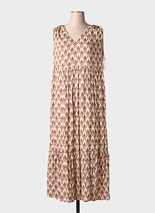 Rochie lungă imprimeu fantezie fără mâneci bej LA FEE MARABOUTEE femme