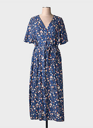 Rochie midi imprimeu floral mâneci scurte albastru LA FEE MARABOUTEE femeie