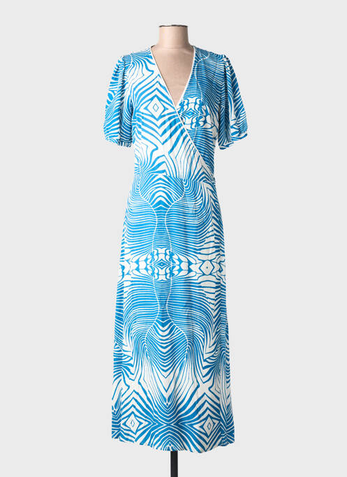 Rochie lungă imprimeu fantezie mâneci scurte albastru LA FEE MARABOUTEE femme