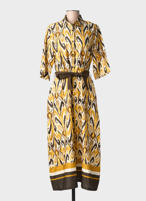 Rochie lungă imprimeu fantezie mâneci scurte galben ORTO BOTANICO femme