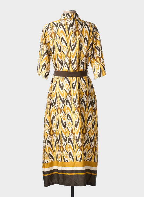 Rochie lungă imprimeu fantezie mâneci scurte galben ORTO BOTANICO femme