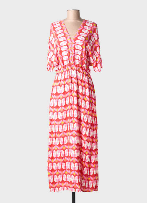 Rochie lungă imprimeu fantezie mâneci scurte roșu LA FEE MARABOUTEE femme