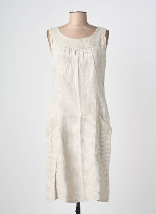 Rochie midi țesătură crep fără mâneci bej QUATTRO femme