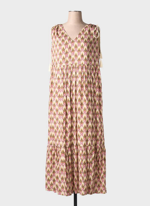 Rochie lungă imprimeu fantezie fără mâneci bej LA FEE MARABOUTEE femme