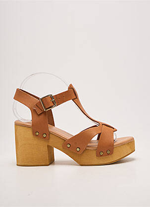 Sandale/pantofi decupați semi compensat toc de 7 la 9 cm maro REQINS femme