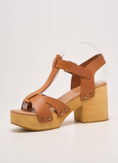 Sandale/pantofi decupați semi compensat toc de 7 la 9 cm maro REQINS femme