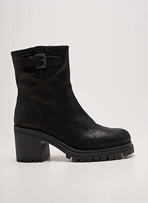 Botine/ghete țesătură satinată toc de 7 la 9 cm negru SMS femeie