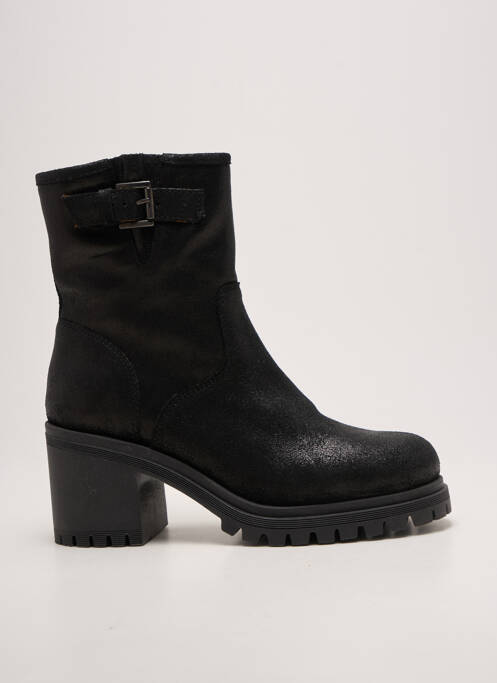 Botine/ghete țesătură satinată toc de 7 la 9 cm negru SMS femme