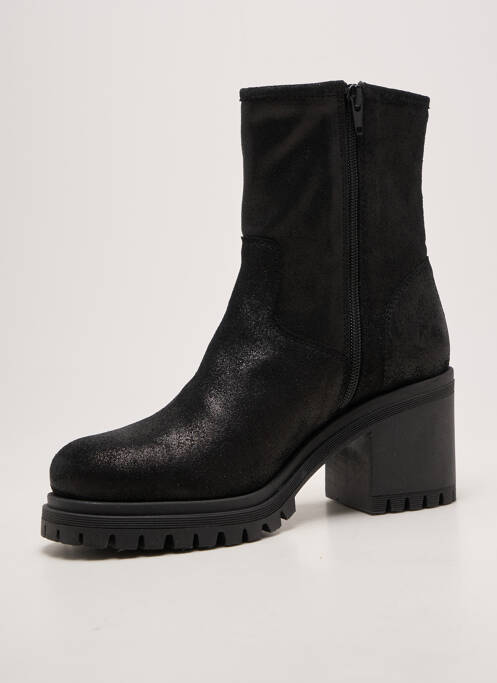 Botine/ghete țesătură satinată toc de 7 la 9 cm negru SMS femme