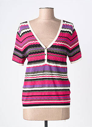 Tricou guler în v mâneci scurte roz MORGAN femme