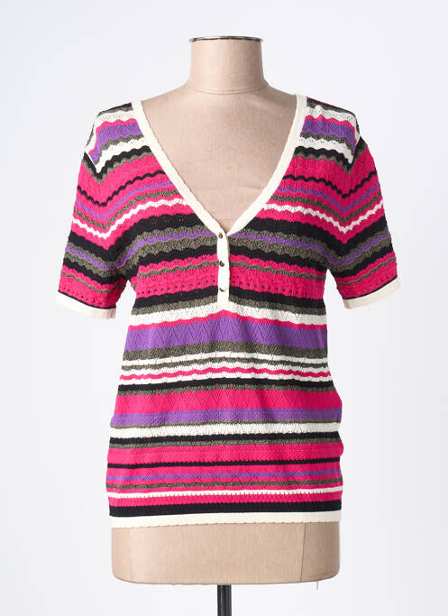 Tricou guler în v mâneci scurte roz MORGAN femme