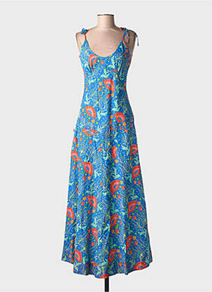 Rochie lungă imprimeu fantezie fără mâneci albastru KALI YOG femme