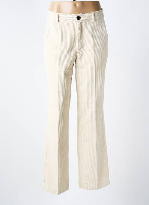 Pantalon drept închidere cu fermoar sub clapetă cu nasturi mărime normală bej MKT STUDIO femme
