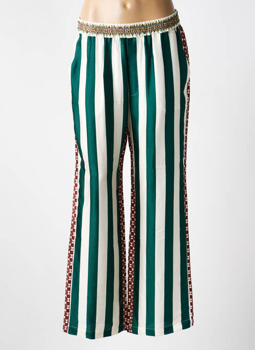 Pantalon drept talie elastică mărime normală verde ME369 femme
