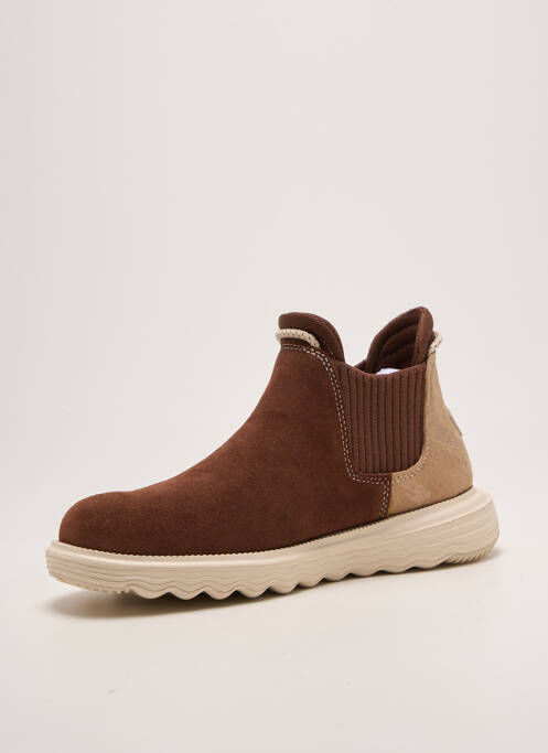 Botine/ghete țesătură satinată toc plat până la 3 cm maro HEY DUDE femme
