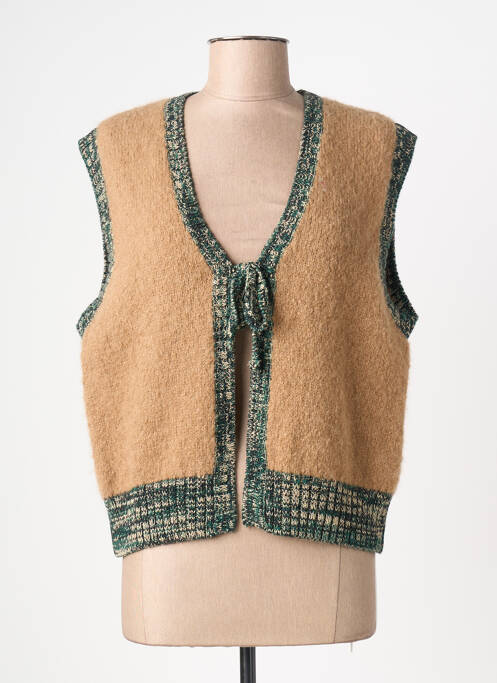 Vestă fără mâneci guler în v bej LEON & HARPER femme